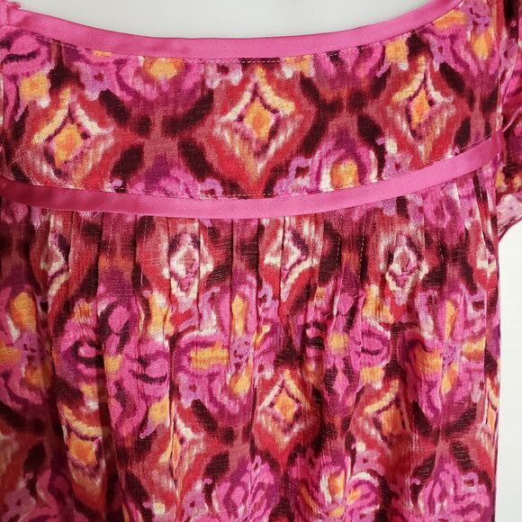 Notations Top Womens Large Floral Pink Orange Pullover Square Neck Short Flutter - Picture 6 of 10